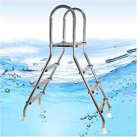 Escalera de piscina de acero inoxidable con escalones antideslizantes de doble cara, resistente para piscinas sobre el suelo, soporta 660 libras