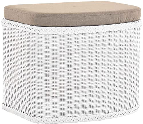 korb.outlet Rattan Wäschekorb Wäschetruhe in der Farbe Weiss mit gepolsterten Sitz Großer heller Wäschesammler/Sitztruhe Natur-Rattan Badhocker/Sitzhocker
