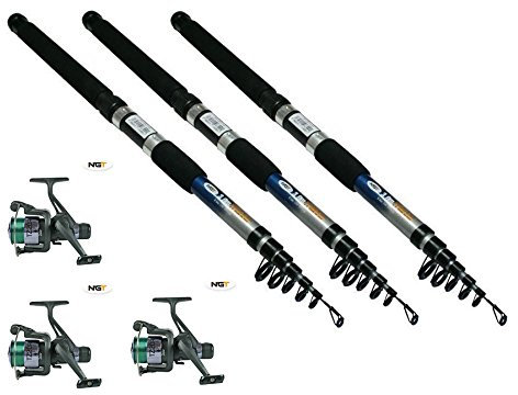 Forellenset Aalset Angelset Forelle 3 x Ruten 3,00m 3 x Rolle 3 x Schnur Forelle Aal Brassen