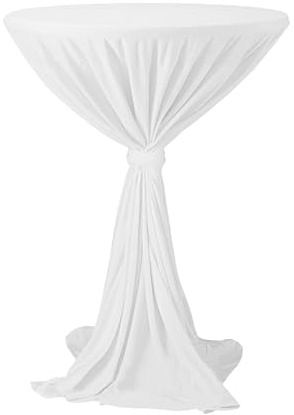 eventkauf Stehtischhusse Jersey Husse mit Schleife für Stehtische, Breite bis 100 cm, Weiß, Polyester, Pflegeleicht, Maschinenwäsche 40°C