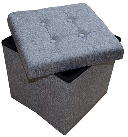 Style home Sitzhocker mit Stauraum faltbar 38 * 38 * 38cm Leinen Grau | klappbar Sitzwürfel Sitztruhe Fußhocker, Aufbewahrungsbox mit Deckel, belastbar bis 150kg, für Wohnzimmer Schlafzimmer Flur
