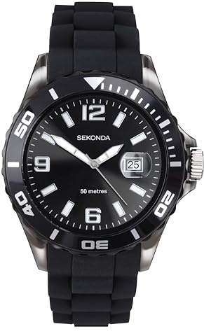 Sekonda Herren-Armbanduhr mit schwarzem Zifferblatt, Analog-Anzeige und schwarzem Armband