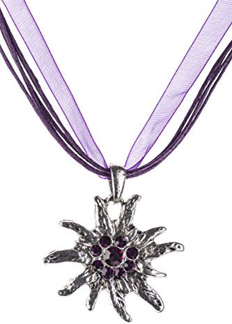 Trachtenkette Edelweiss Trachtenschmuck - Trachten Kette mit feinem Strass in div. Farben - Halskette für Dirndl und Lederhosen (Lila)