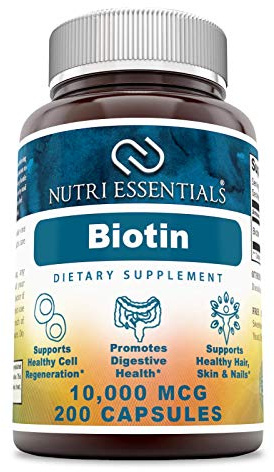 Nutri Essentials Biotin 10,000 Mcg 200 Capsules (Non-GMO)- Supports Healthy Hair, Skin & Nails - Promotes Cell Rejuvenation and Energy Production*