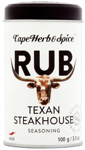 Cape Herb & Spice Rub Texan Steakhouse Seasoning Condiment, Chilli Rating Mild, 100 g Tin (Pack of 1)