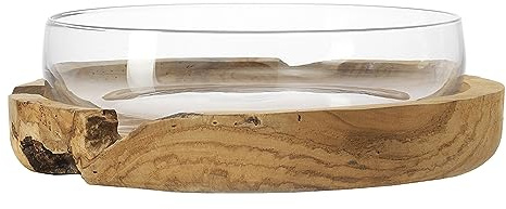 Leonardo - Schale mit Teakholzsockel - Schale 39 mit Teaksockel - Ø: 39 cm - Glas, Teakholz | - Glas, Teakholz