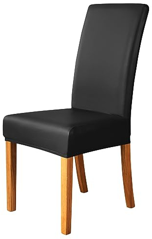 Stuhlhussen Kunstleder Sitzbezüge Wasserdicht Dehnbarer (Schwarz , 4) | PU Leder Sitzbezüge Sitzfläche Lederoptik Stuhlbezug