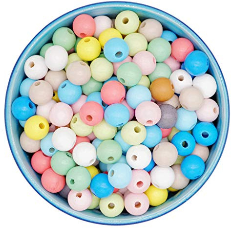 Feelairy 600stk Bunte Holzperlen, 8 mm Holzkugeln Pastell Runde Bastelnperlen zum Auffädeln Holz Perlen Gemischte Farbe mit Loch für DIY Armbänder Schmuck Handwerk