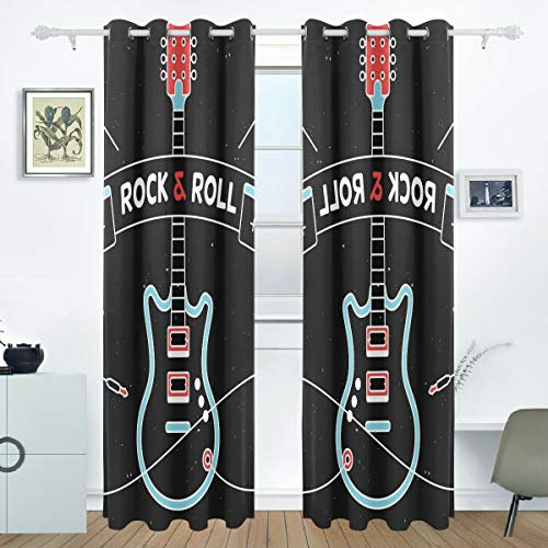MONTOJ Elektrische Gitarren-Fensterbehandlungen, verdunkelnd, wärmeisolierend, Ösenvorhänge für Schlafzimmer (2 Paneele, 42 x 160 cm)