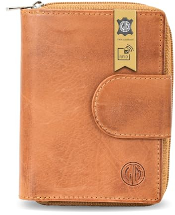 LINDENMANN Geldbeutel Damen Portemonnaie Vollrindleder cognac
