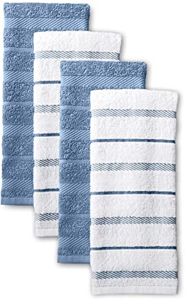 KitchenAid Albany Kitchen Towel Set 4-Pack 16x26, Blue Velvet/White