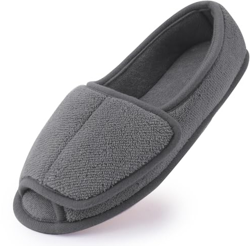 Git-up Donna Morbide Comode Pantofole Casa Calde Leggere e Antiscivolo Ciabatta con Soletta Memory Foam Regolabili diabetiche artrite Edema Piedi Punta Aperta Piatte Indoor/Outdoor Slippers,Grigio 7.