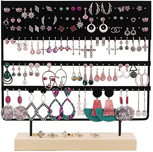 Homeanda Ohrring Organizer Schmuck Display Aufbewahrungsständer mit Holzsockel, Ohrring Display Stand, Ohrringhalter für hängende Ohrringe, 144 Löcher (Schwarz)