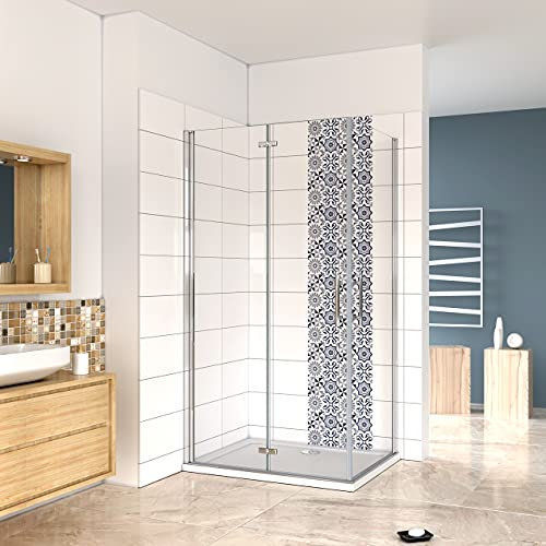185 cm Box Doccia Angolare Porta Pieghevole 120 cm con Porta Battente 80 cm in Vetro 6 mm Temperato Anticalcare Trasparente Telaio Cromo Lucido