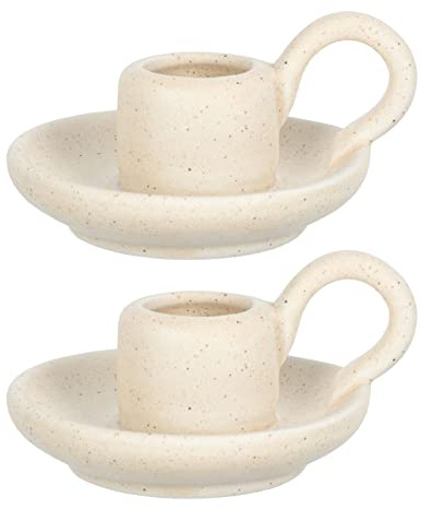 YARNOW 2Pcs Ceramic Candlestick Nordic Style Candle Holders and Decor for Weddings Banquets and Parties Design Simple Beige