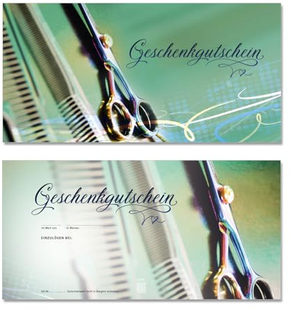 GESCHENKGUTSCHEINcom by POS-HAUER. 25 Gutscheine. Blanko zum Selberausfüllen. Für Friseur Friseursalons Haarstudios.