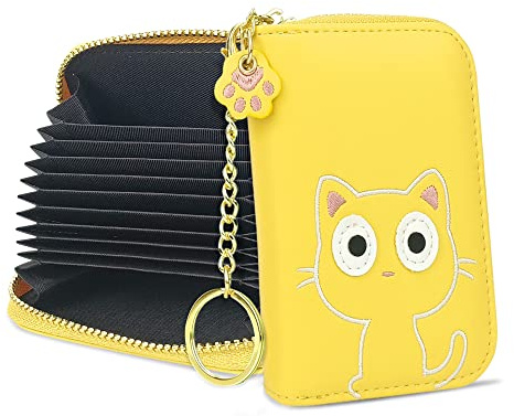 conisy Porta Carte di Credito da Donna con Protezione RFID,Simpatico Cerniera Portafoglio Porta Tessere in Pelle con Portachiavi