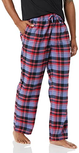 Amazon Essentials Men's Pyjamasbyxa i flanell (finns i Big & Tall), Blå Blandat skotskrutigt, XXL