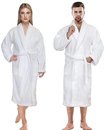 TOWELBAY Unisex badrock 100 % egyptisk bomull frottéhandduk sjal morgonrock vit perfekt för hotellspa, Vitt, L