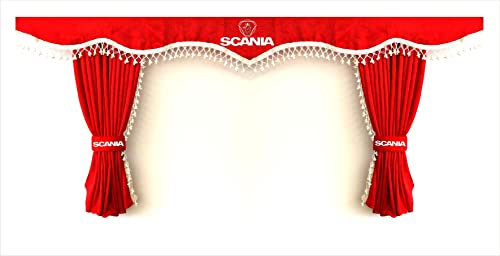 Ensemble complet de rideaux de chambre pour camion avec pompons blancs et crochets avec logo SCANIA Rouge