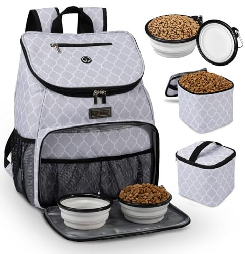 BAGLHER Dog Travel Bag, Airline Approved Backpack, Dog Travel Backpack with 2 Silicone Collapsible Bowls and 2 Food Baskets.