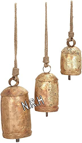 Rustikaler Metall-Zylinder, dekorative goldene Kuhglocke, 3 Stück