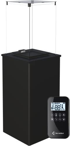 KRATKI Patio Mini Outdoor Moderner Gasheizstrahler 8,2 kW mit Rädern für Gartenterrasse 136,6x42,7 cm Propan G31/50mbar Powered Automatic Control Black Steel