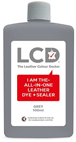 LCD allt-i-ett läderfärg och tätare – reparation och återställning färg, permanent färg för soffor, skor, handväskor, kläder, självtätande 100 ml av The Leather Color Doctor (grå)