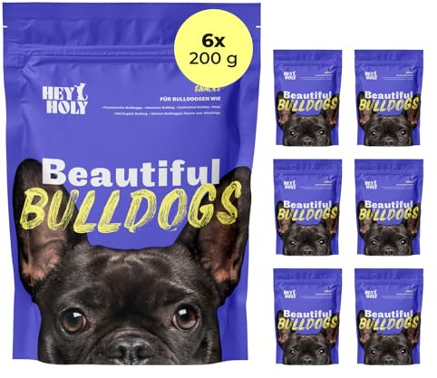 HEY HOLY Premium Hundeleckerlis für Bulldogen 100% getreidefrei | Hunde Snacks | 6 x 200 g Leckerli für ausgewachsene Bulldogen mit Lachs | Hochverträglich aus natürlichen Zutaten