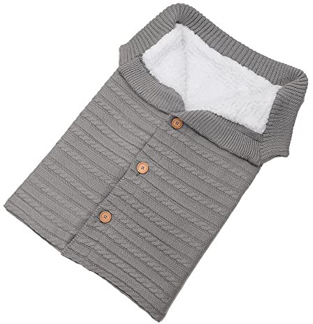 Baby Schlafsack Sack Gestrickte Infant Kinderwagen Wrap Weich Warm Zipper Neugeborenen Swaddle Decke Dusche Geschenk für 0-12 Monate Babys (Grey)