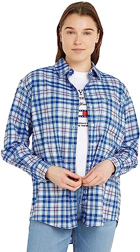 Tommy Jeans Damen Hemd Check Overshirt Langarm, Mehrfarbig (Blue Check), L