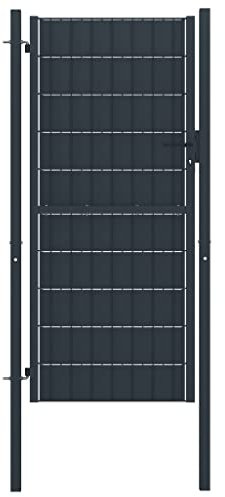 WIFESE Puerta de valla de PVC y acero 100x204 cm Puertas Vallas Para Jardin Metalicas Puerta Puerta Jardin Metalica Jardin Puertas Pvc Exterior gris antracita y Estabilidad
