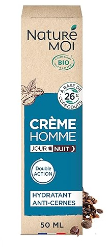 Naturé Moi - Crème Hydratante Visage Jour/Nuit - Soin Visage Homme - À l'Acide Hyaluronique et à l'extrait de Cascara - 99% d'Origine Naturelle - Fabriqué en France, Bleu, 50.00 ml (Lot de 1)
