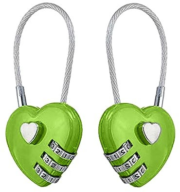 JUTSTJUKO 2 Stück Zahlenschloss Code Vorhängeschloss, Paar Vorhängeschloss, Mini Tragbares langlebiges herzförmiges Schließfach für Rucksack Gepäck Rucksack Schmuckschatulle (Grün)
