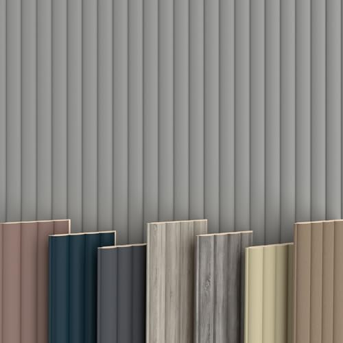 WAVE Lamellen 2,75m HEXIM - MDF Holz Lamellenwand Wandpaneele Lamellenverkleidung Wandverkleidung Lamellenpaneele Holzpaneele Natur (16 Paneele & Zubehör, Wave De Luxe Sandgrey)