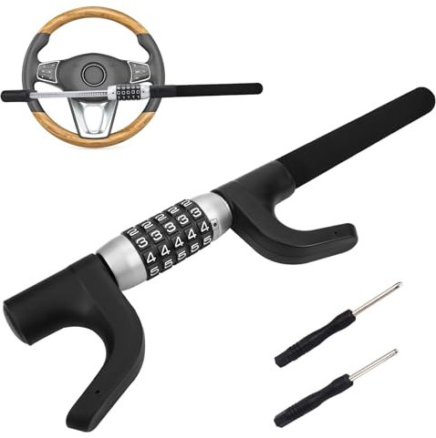 Afurkuot Auto Lenkschloss Diebstahlsicherung, Heavy Duty Auto Radschloss Länge Einstellbar Sichere Auto Lock Ddevice für ATV Trucks Pickup (Schwarz)