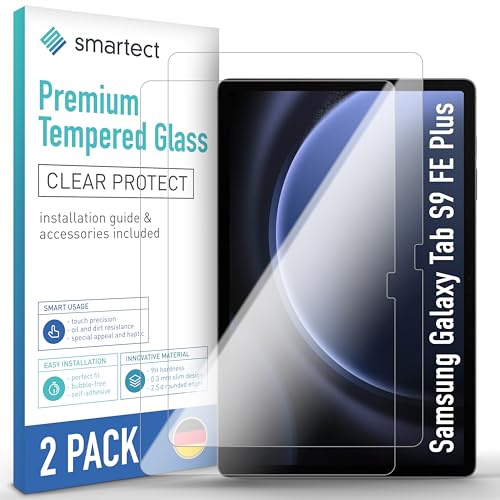 smartect Schutzglas 2 Stück für Samsung Galaxy Tab S9 FE Plus | HD Panzerfolie Anti-Kratzer, Displayschutz 0.3 mm Ultra-klar, 9H Härte, Stoßfest, Blasenfrei