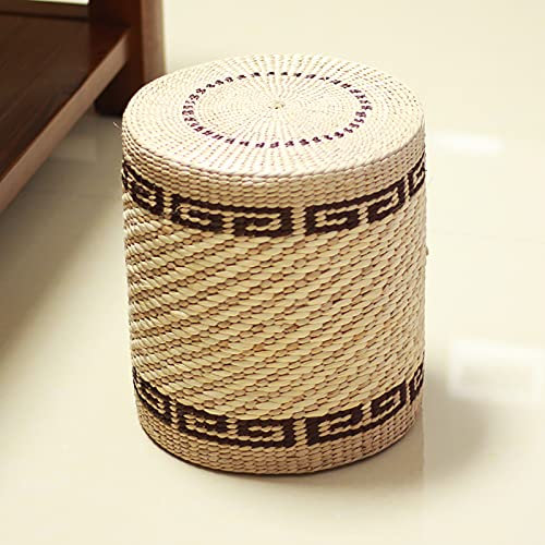 WTCBQC Rattan Gewebter Fußhocker Ottoman,Handgemachter Korbhocker,Rustikale Seegras Ottomane Fußstütze,Dekorativer Runder Pouf Für Wohnzimmer Schlafzimmer-C 28x28x32cm(11x11x13inch) Hopeful