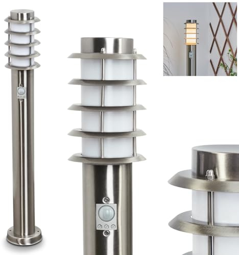 HOFSTEIN Außenstehleuchte Tunes mit Bewegungsmelder, Außenwegeleuchte aus Metall/Kunststoff in Nickel-matt/Weiß, moderne Wegeleuchte für Garten, Außenbereich, Hof, Höhe 80 cm, E27, IP44