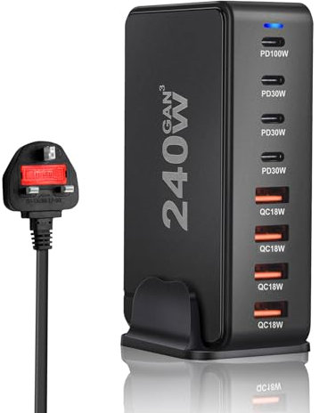 SITONG 240W GaN III 8 Ports USB C Fast Charging Station Hub Block Portable Wall PD Charger Power Adapter With 4 USB-C + 4 USB-A, 100W Port for MacBook Pro/Air, iPhone 15 14 13 12 11, Galaxy S24 S23