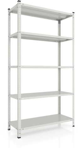 baudim® Metallregal 180x100x60 cm, 5 Böden, 250 kg, Weiß, Vorratsregal | Platzsparend für Speisekammer, Abstellraum und Keller, variable Ablagen zur übersichtlichen Lagerung von Vorräten und Kisten.