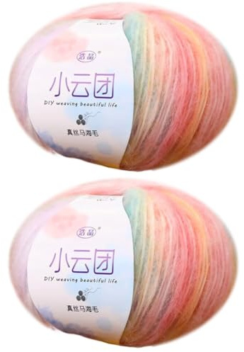2 Rolle Mohairwolle mit Farbverlauf zum Stricken oder Häkeln Wollgarn Faden Regenbogen weiche Wollknäuel Garn Faden lange Wolle Schafwolle Kammgarn Wollfaden DIY Schal Schal Häkelfaden