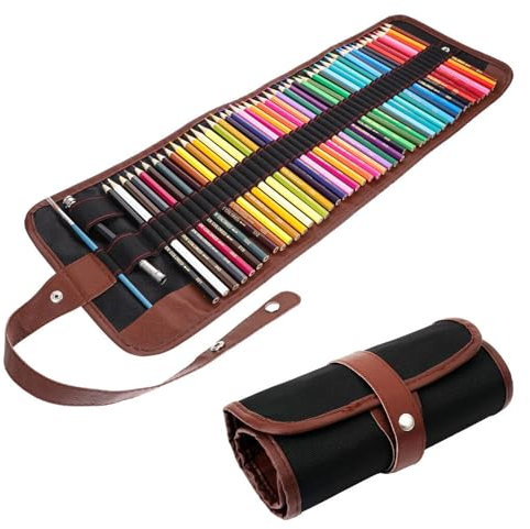 Cerioll 72 Löcher Verpackungshalter, Federmappe, Leder-Rolltasche für Stifte, Bleistift Wrap Kasten, Leinwand Pencil Wrap, Tragbar Tasche Federmappe für Künstler, Schule, Büro (ohne Bleistifte)