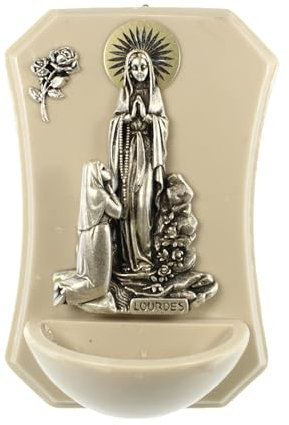 Palais du Rosaire Bénitier de l'Apparition de Lourdes en résine marbrée - Bénitier - Culte Chrétien en Résine