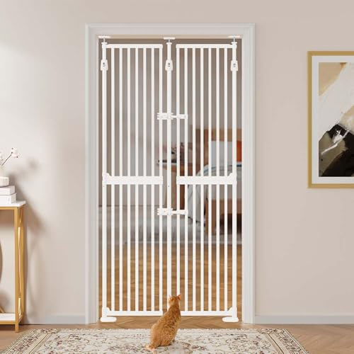 unipaws 188cm Extra Tall Pet Gate, Adjustable Tall Cat Gate with Narrow Gap, Upgraded with 3 Support Rods & Double Lock, Pressure Mounted, Extendable 190-250cm H*85-96cm W, No Drilling for Doorways