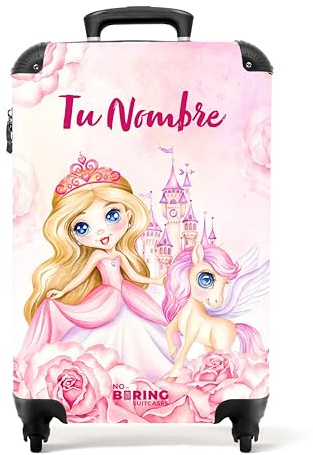 NoBoringSuitcases.com Kinderkoffer Mädchen, Reisetrolley Mit Rollen, Kinder Reisekoffer, Kindertrolley, Koffer Mädchen, Handgepäck Koffer, Handgepäck 55x40x20 cm (Prinzessin und Schloss - Rosa-Lila)