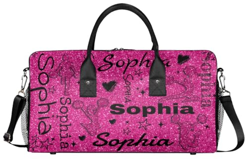 Mintoprints Cheerleader-Tasche mit Namen, personalisierbar, Reisetasche, Reisetasche, Wochenendtasche, Übernachtungstasche, Rosa, 17.4x8.3x9.5, Cheerleading