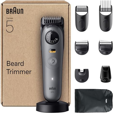 Braun Beard Trimmer Series 5, +9 Styling Tools, Ultra Sharp Blade, 120 Min Runtime, 40 Lengths, Waterproof, PrecisionWheel & Lock, BT5565, Grey