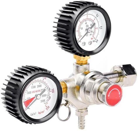Uadme Détendeur Bière Régulateur de Pression CO2, Double Manomètre Raccord W21,8 x 1/14, Réducteur de Pression CO2 de Fût pour Distributeurs de Bière, Brassage de Bière, Tireuse à Bière