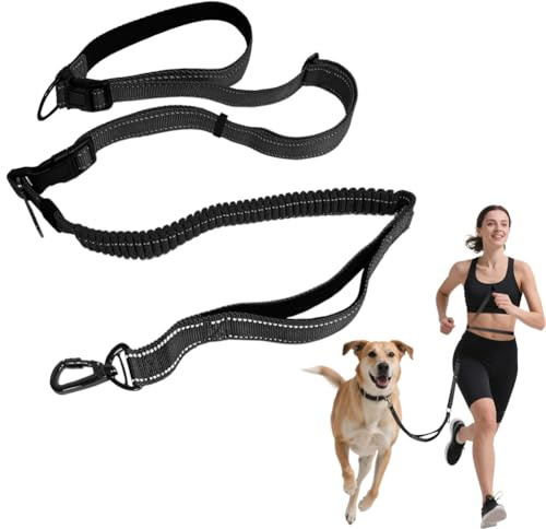 Freihandleinen Hundeleine,Hundeleine 2.5M Verstellbare Schleppleine, Joggingleine Hunde, für mittelgroße und große Hunde zum Spazierengehen für tägliche Spaziergänge Training,Schwarz